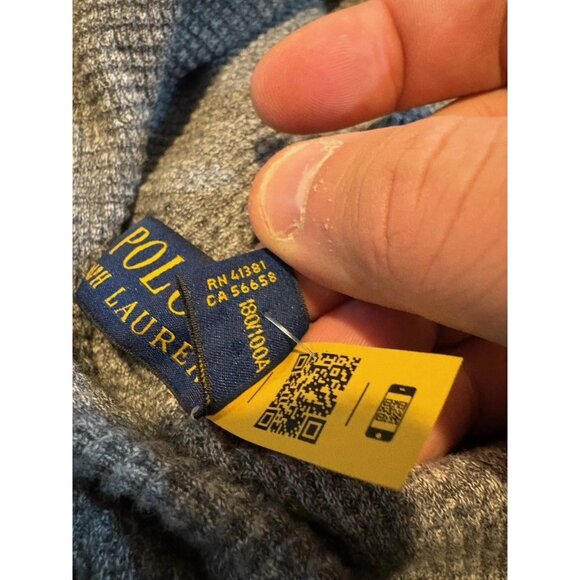 Ralph Lauren Polo hoodie mens large gray waffle knit pockets pullover casual 45 - Picture 4 of 13